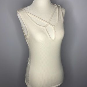 White deep v stretch tank